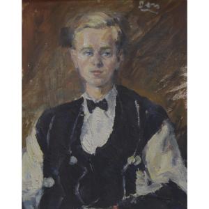Ecole Française Vers 1930, Portrait De Jeune Homme, Huile Sur Panneau