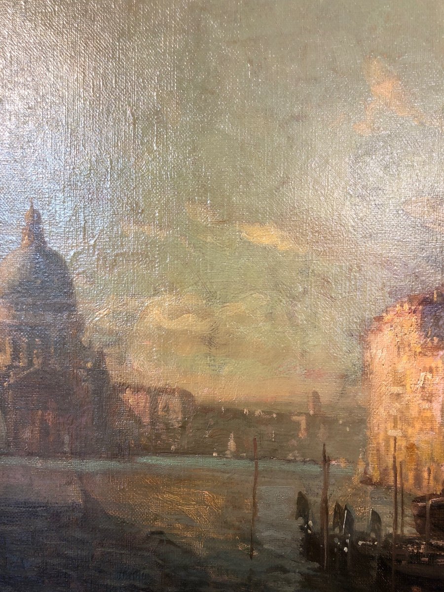 Vue De Venise, Huile Sur Toile. -photo-2