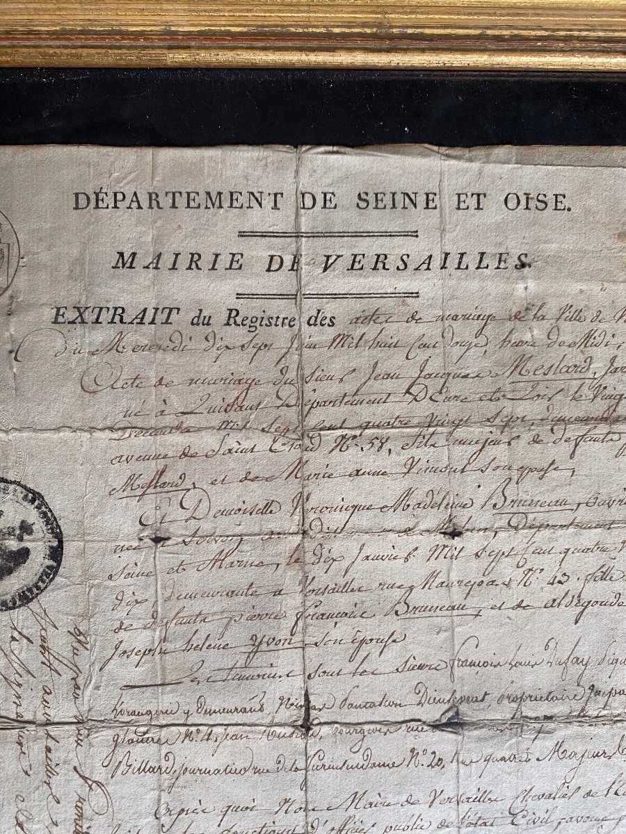 Tableau d'Un Extrait Du Registre Des Actes De Mariage De Versailles, XX ème Siècle.-photo-3