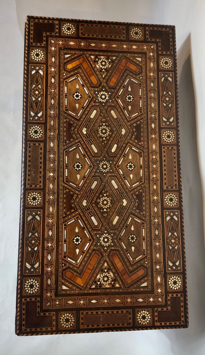Syrian Wallet Games Table In Marquetry, Late 19th Century.-photo-3