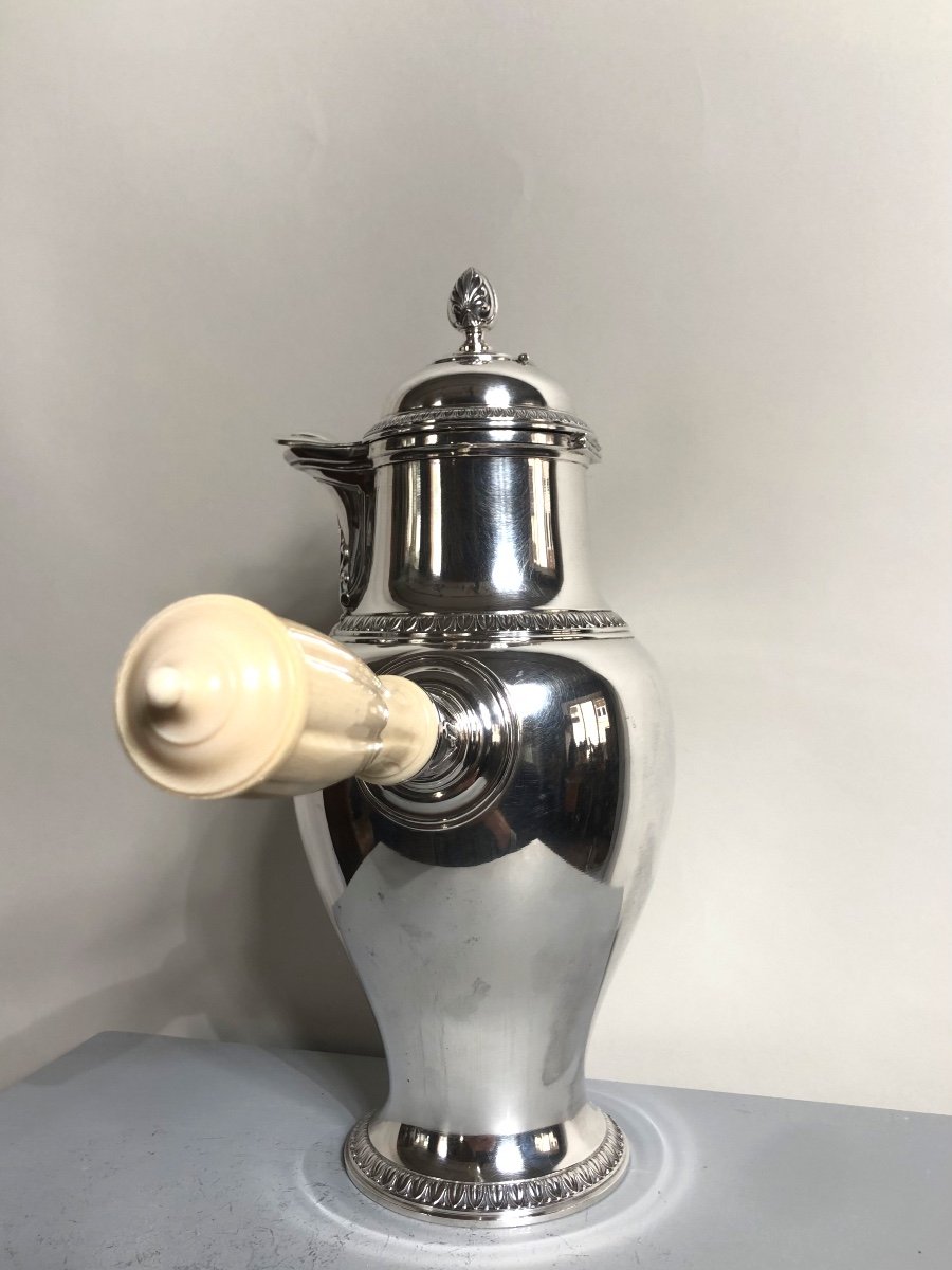 Chocolate Pot In Solid Silver, Empire-restoration Style.-photo-4