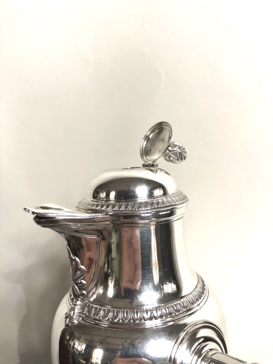 Chocolate Pot In Solid Silver, Empire-restoration Style.-photo-4