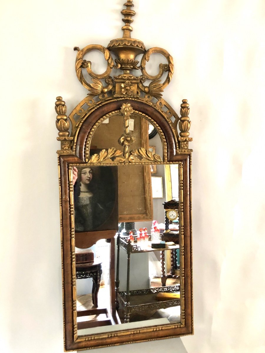 18th Century Mirror In Carved Wood.
