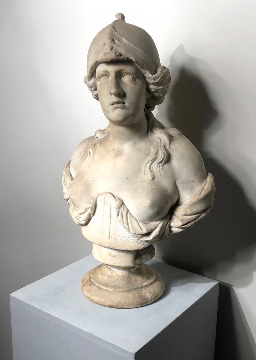 Marble Bust Of Minerva From The 17th Century. 