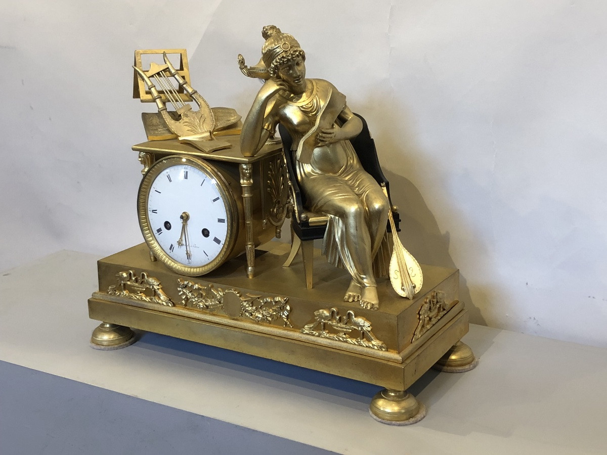 Empire Period Clock In Gilt Bronze. -photo-3