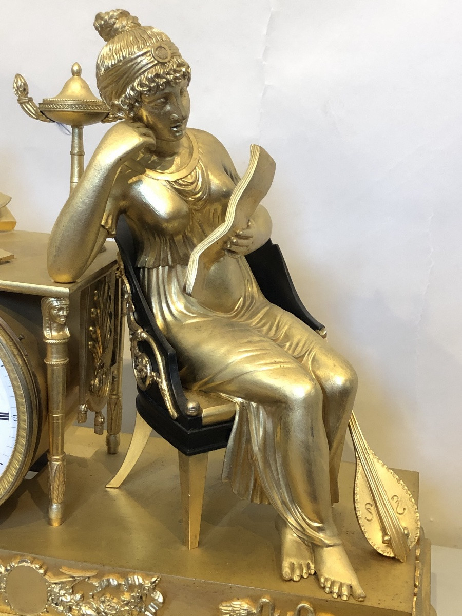 Empire Period Clock In Gilt Bronze. -photo-1