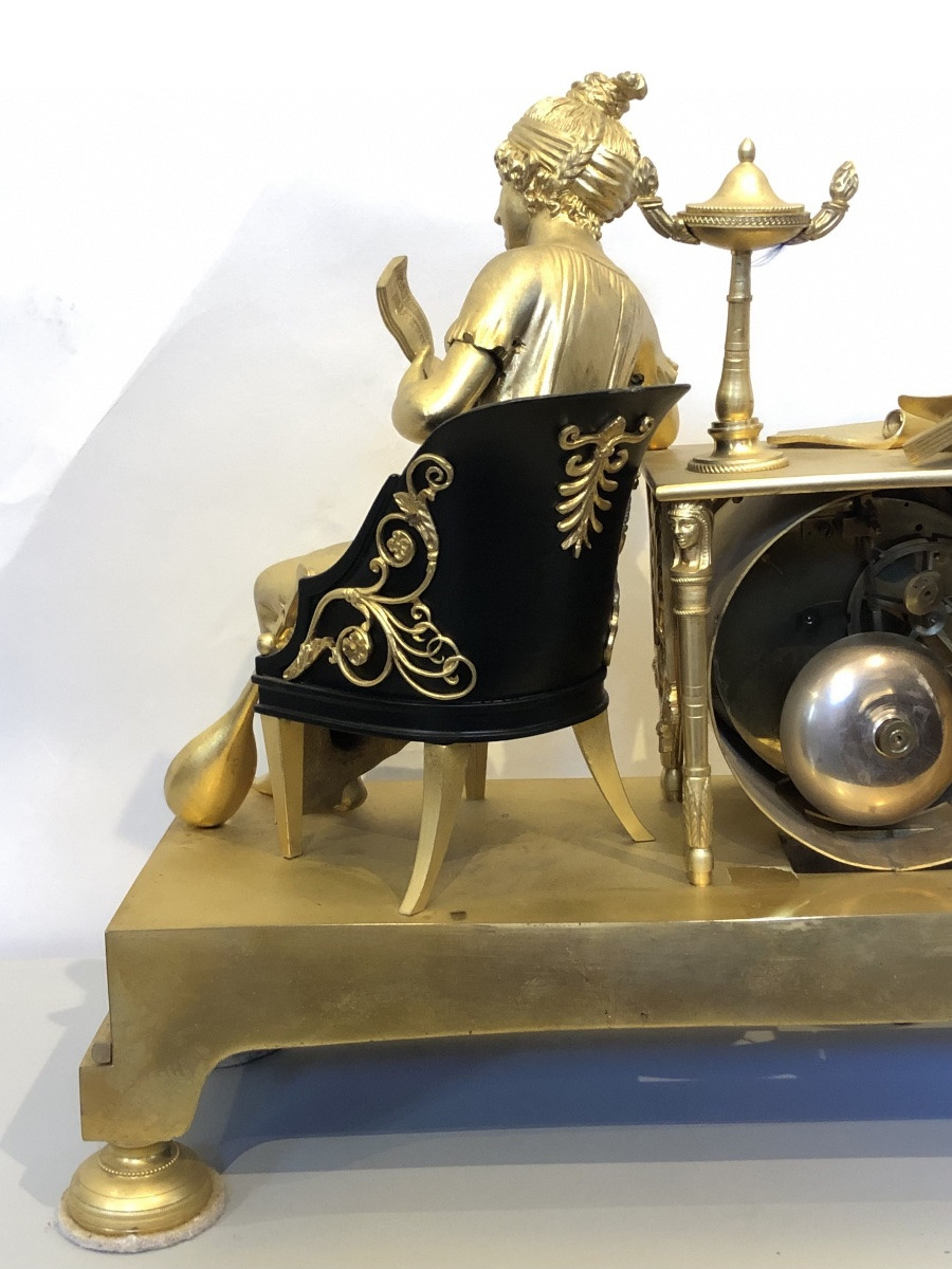 Empire Period Clock In Gilt Bronze. -photo-6