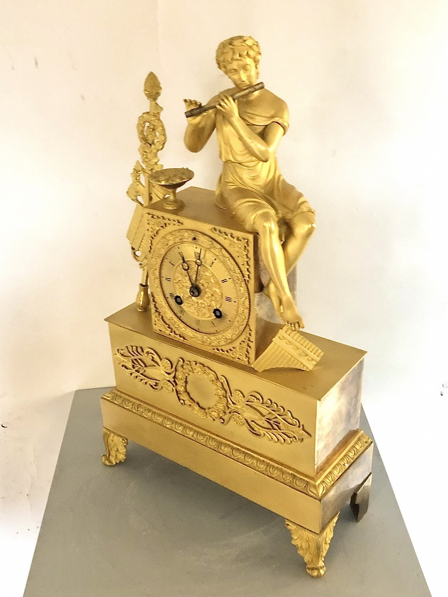 Restoration Period Clock In Gilt Bronze In Working Order. -photo-4