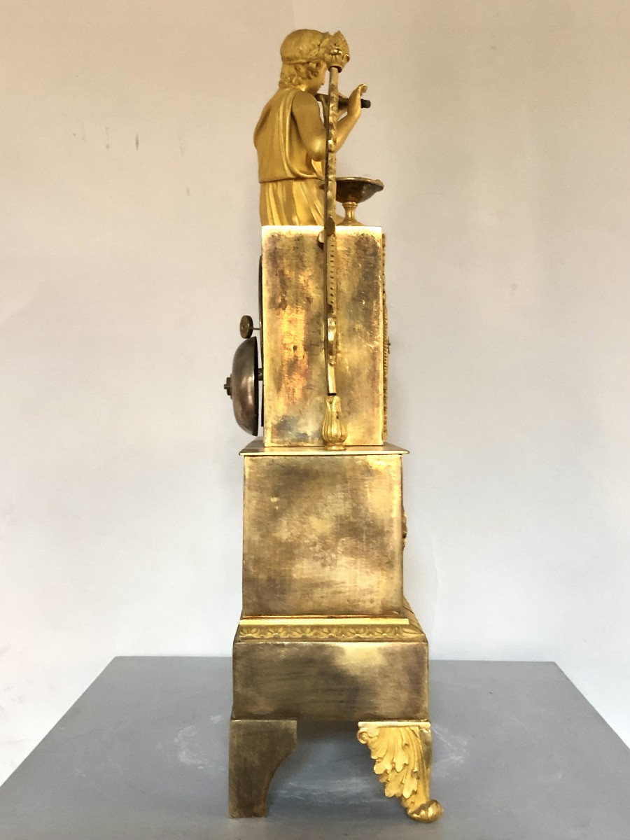 Restoration Period Clock In Gilt Bronze In Working Order. -photo-4