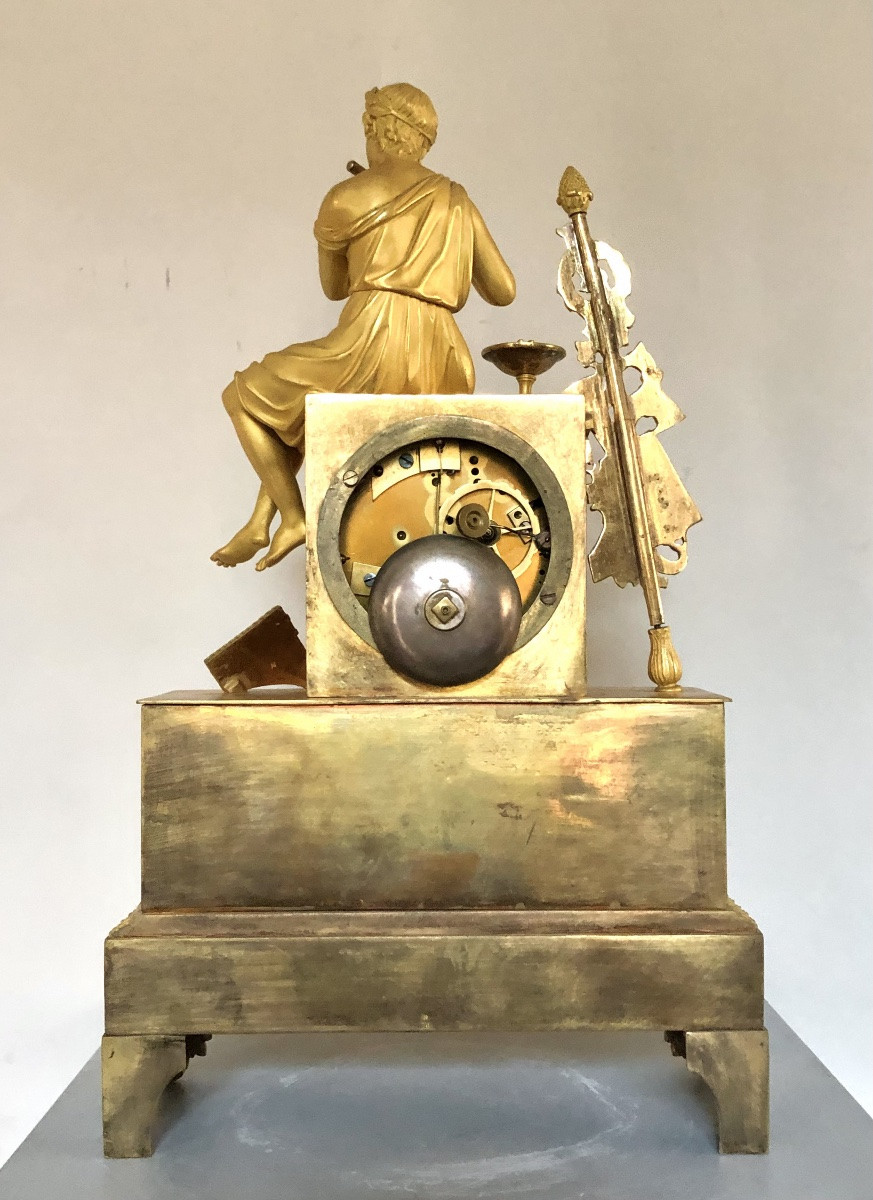 Restoration Period Clock In Gilt Bronze In Working Order. -photo-6