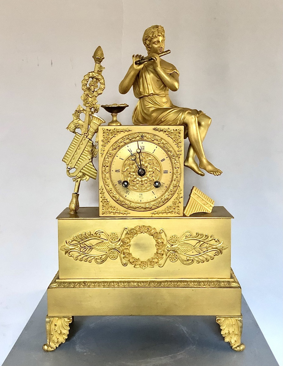 Restoration Period Clock In Gilt Bronze In Working Order. 