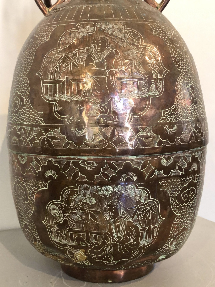 Gourde Indochinoise En Cuivre Vers 1900. -photo-4
