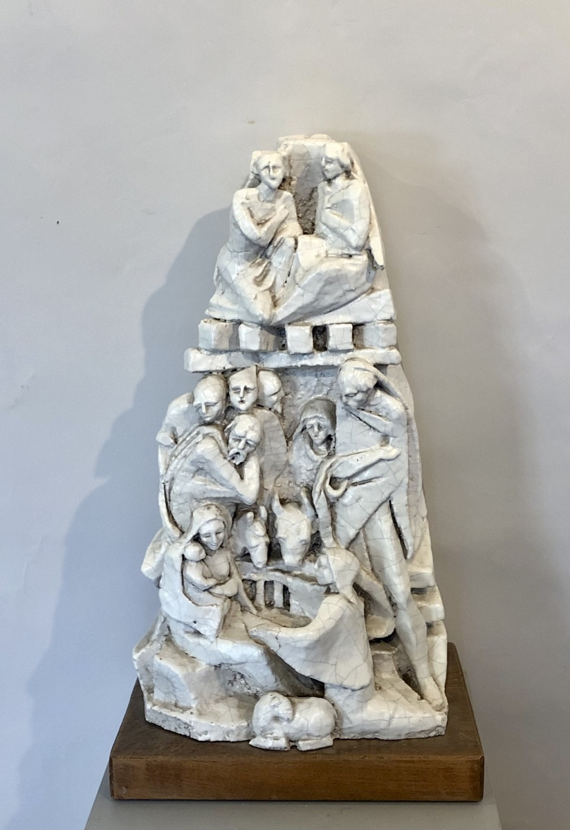 Ceramic Representing A Nativity Scene Signed Correhia. 