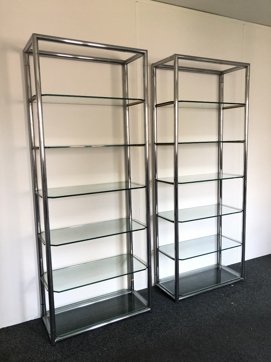 1970s Chrome And Glass Shelf. -photo-4
