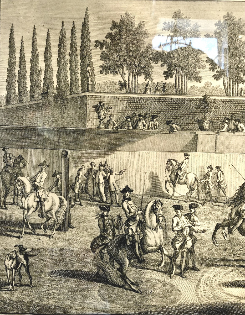 Gravure d’époque XVIII ème siècle sur le dressage des chevaux. -photo-4