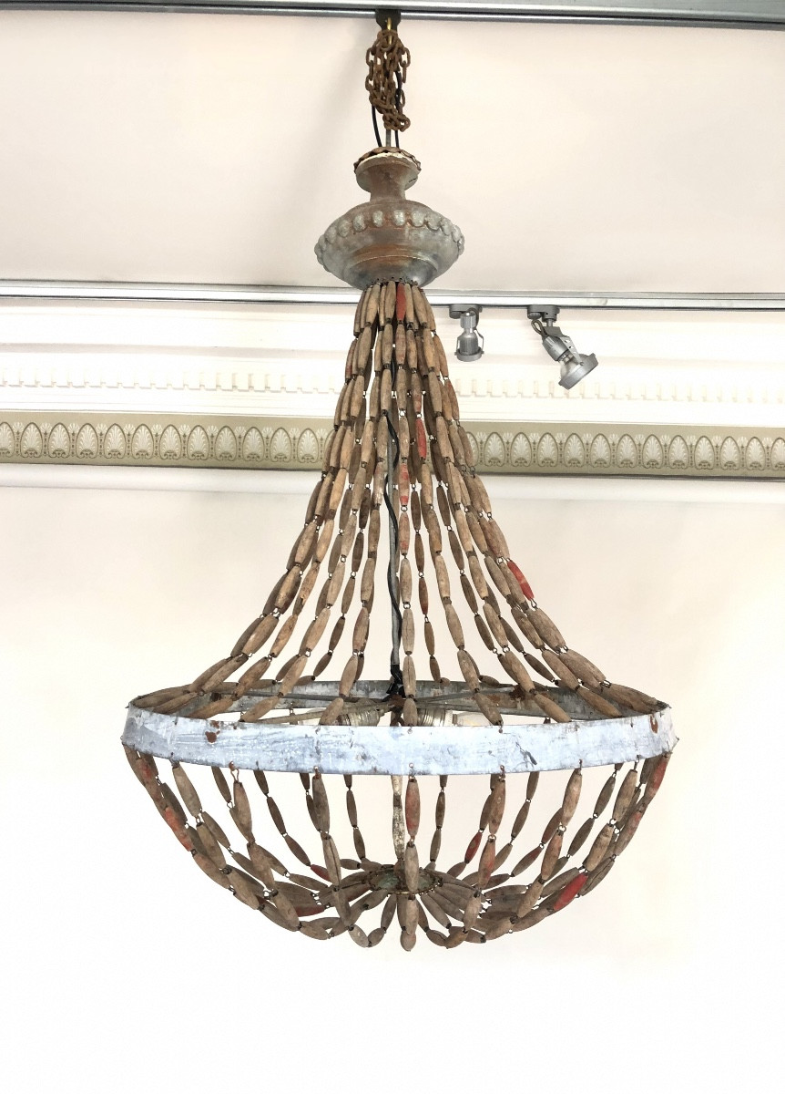 Paire de lustre montgolfière XX ème siècle. 1,06 mètres de hauteur. -photo-3