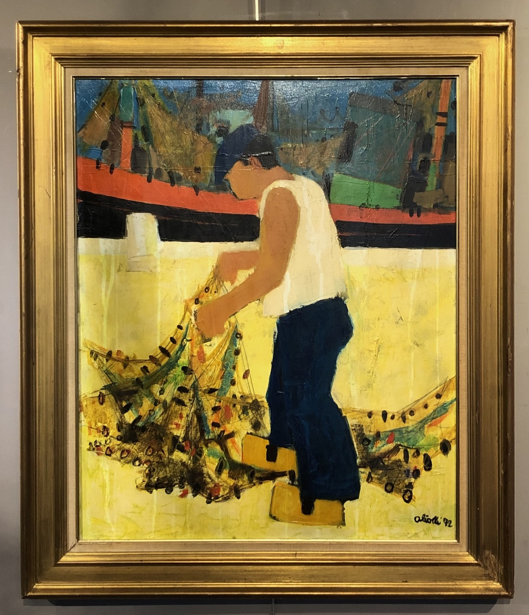 Oil On Canvas Of A Fisherman Signed Aliotti. 