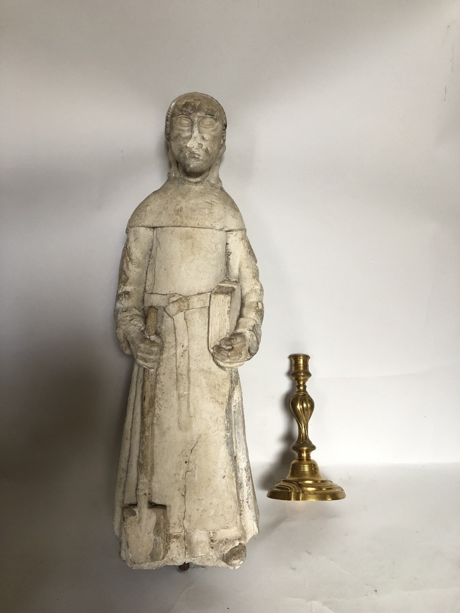 Statue en pierre calcaire de saint Fiacre du XV ème siècle. -photo-2