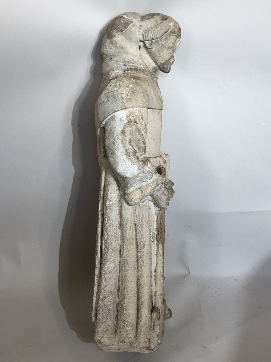 Statue en pierre calcaire de saint Fiacre du XV ème siècle. -photo-3