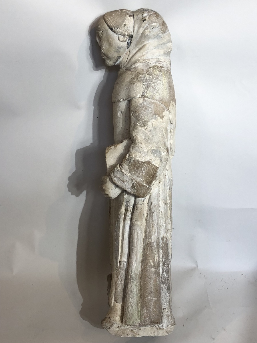 Statue en pierre calcaire de saint Fiacre du XV ème siècle. -photo-4