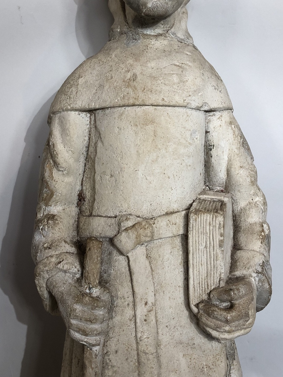 Statue en pierre calcaire de saint Fiacre du XV ème siècle. -photo-2