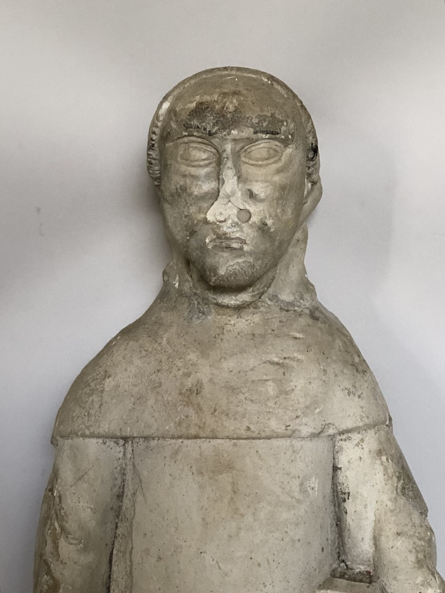 Statue en pierre calcaire de saint Fiacre du XV ème siècle. -photo-3