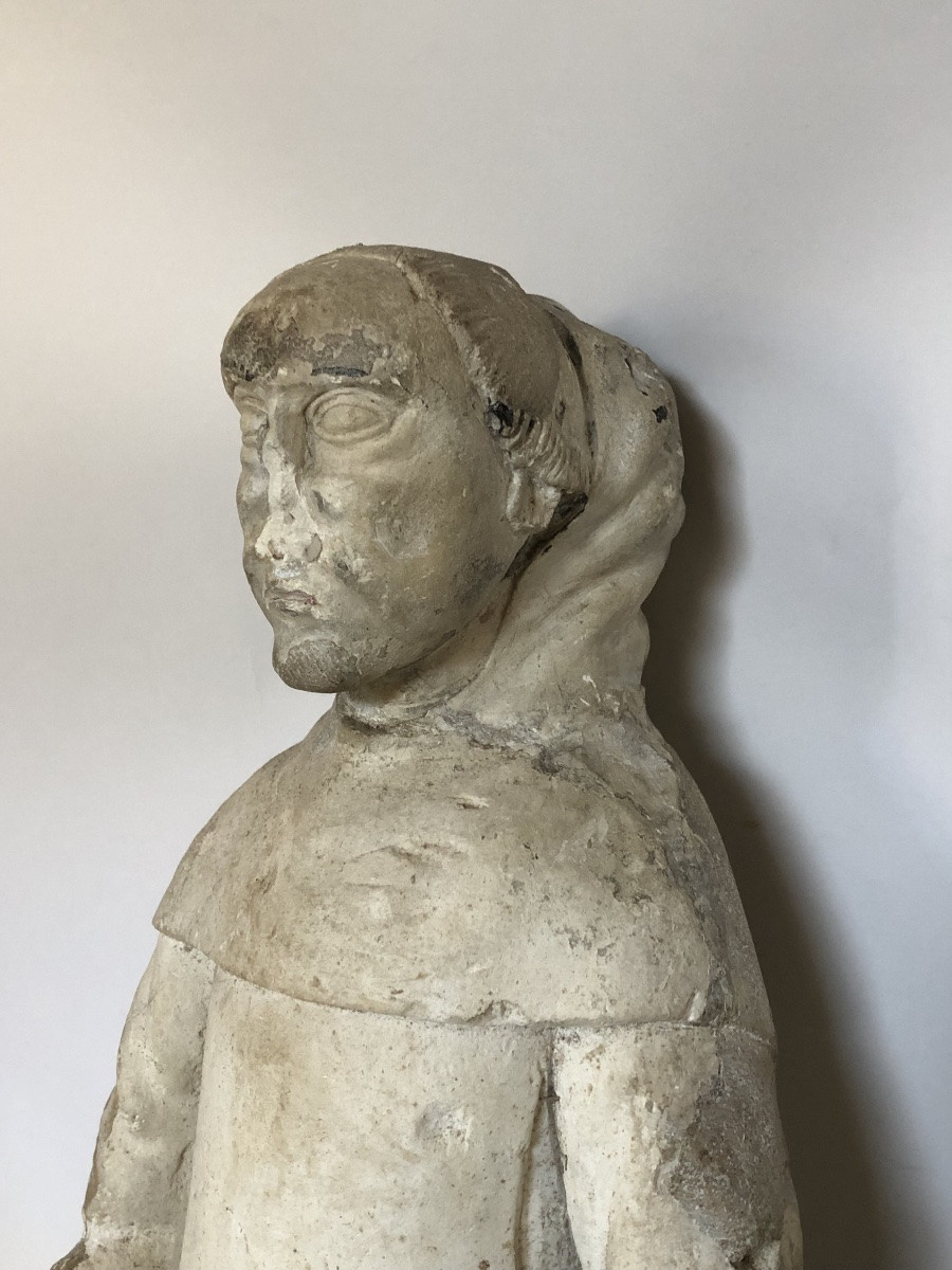 Statue en pierre calcaire de saint Fiacre du XV ème siècle. -photo-5