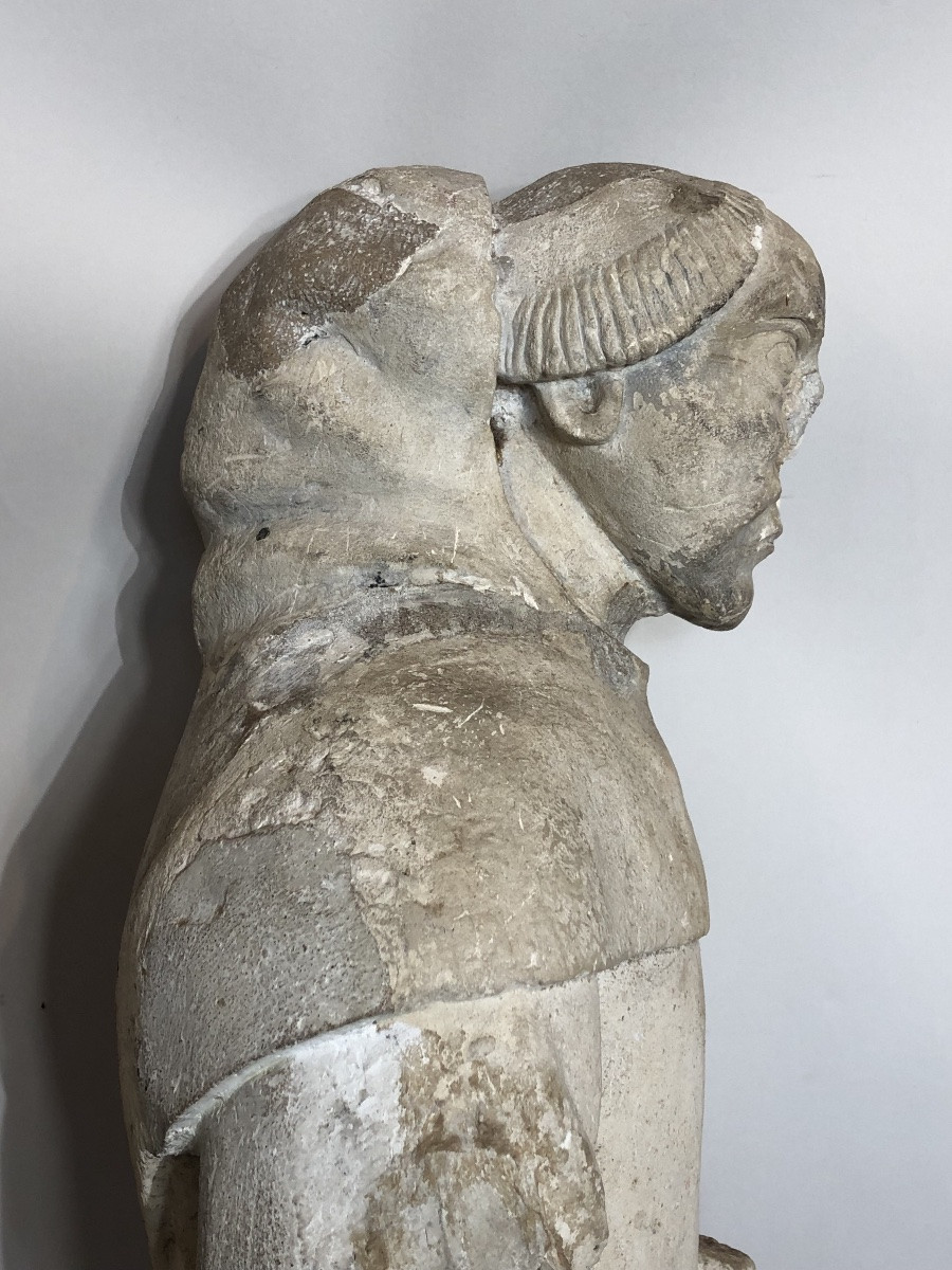 Statue en pierre calcaire de saint Fiacre du XV ème siècle. -photo-6