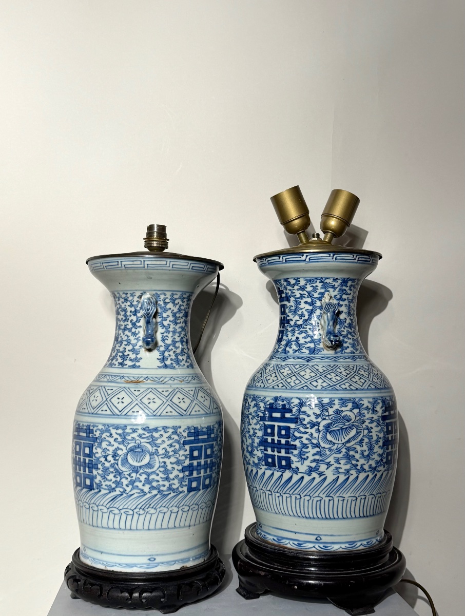 Deux lampes en porcelaine de Chine d’époque début du XX ème siècle. -photo-2