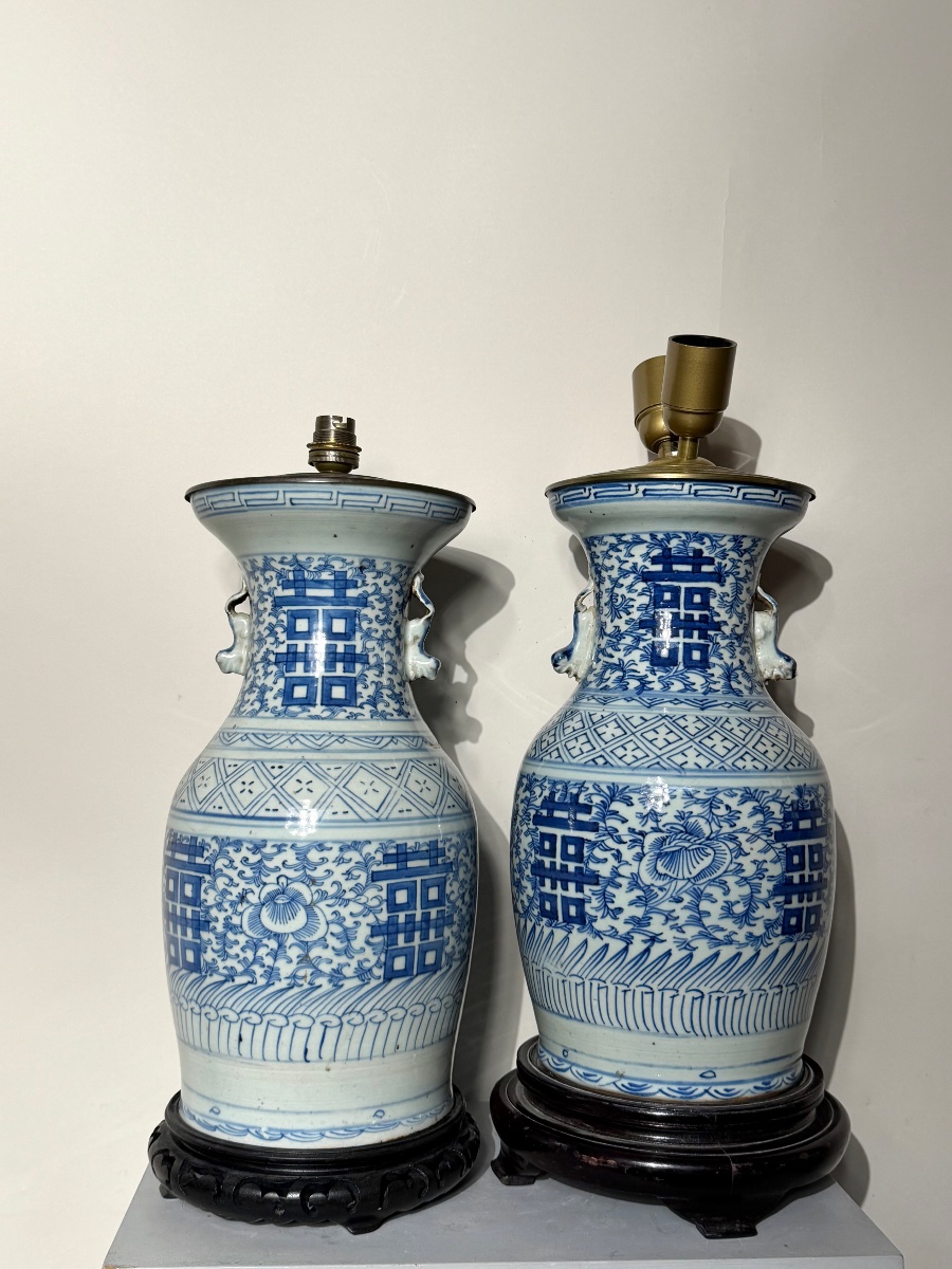 Deux lampes en porcelaine de Chine d’époque début du XX ème siècle. -photo-3