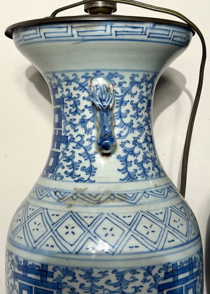 Deux lampes en porcelaine de Chine d’époque début du XX ème siècle. -photo-1