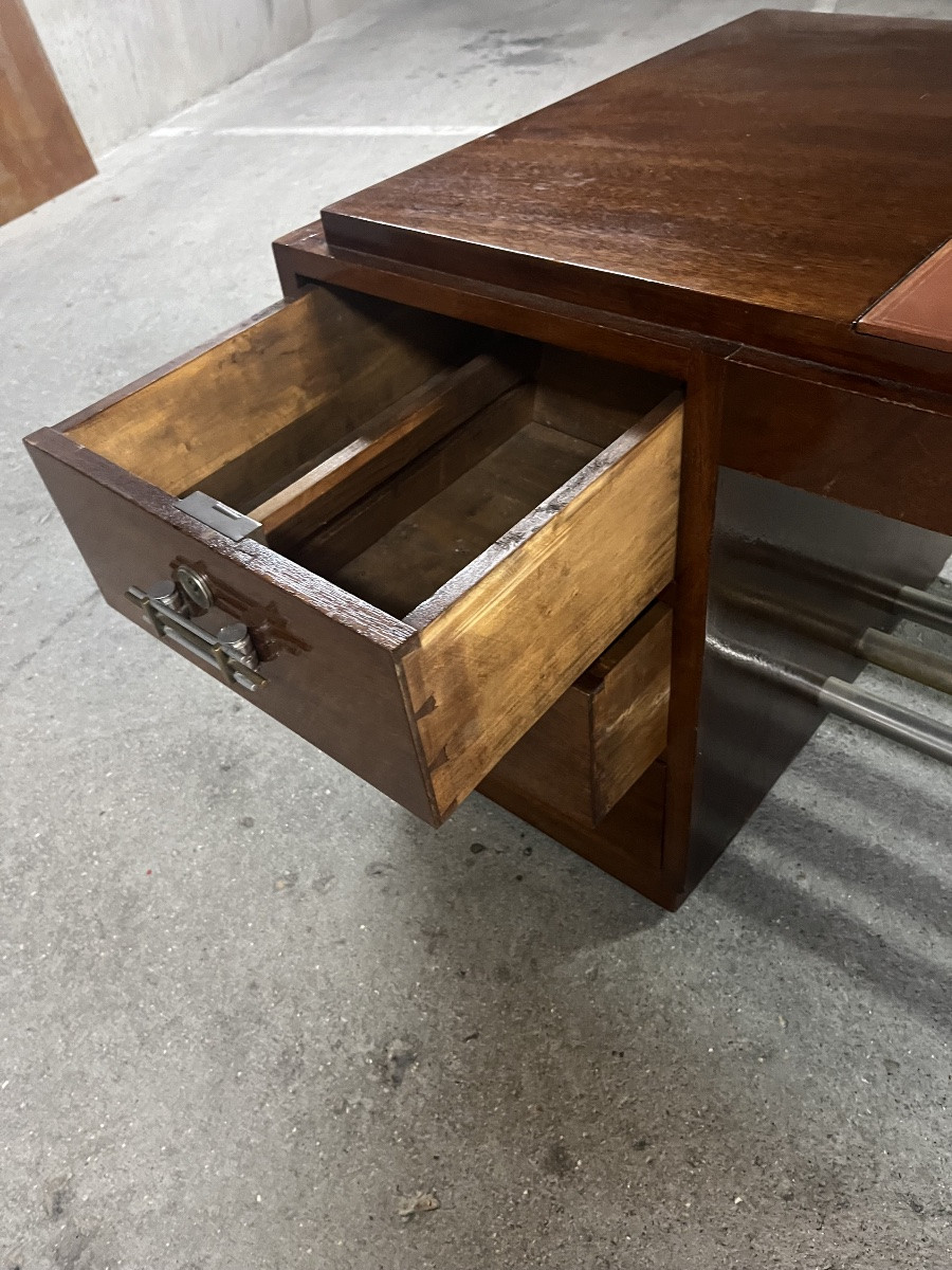 Art Deco Period Flat Desk In Veneer. -photo-1