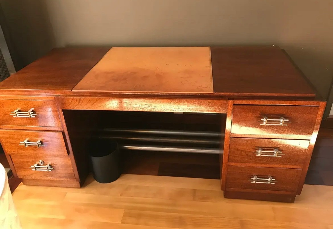 Art Deco Period Flat Desk In Veneer. -photo-3