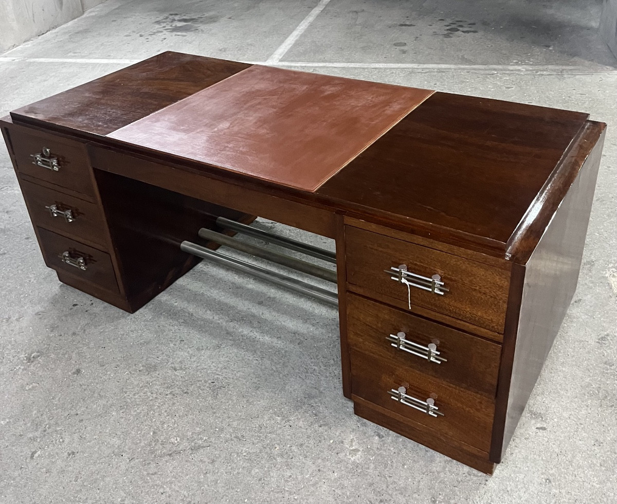 Art Deco Period Flat Desk In Veneer. 