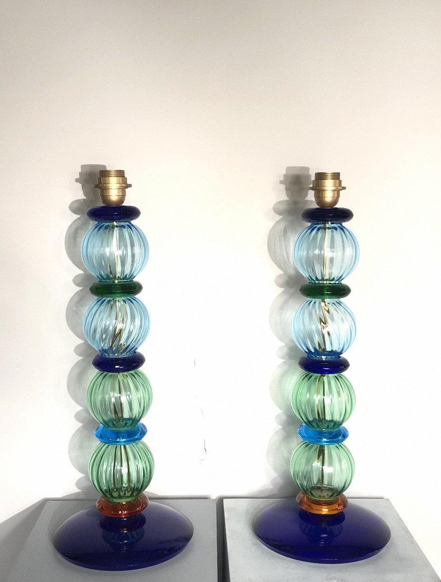 Pair Of 20th Century Murano Lamps By Designer Nason Moretti. -photo-2