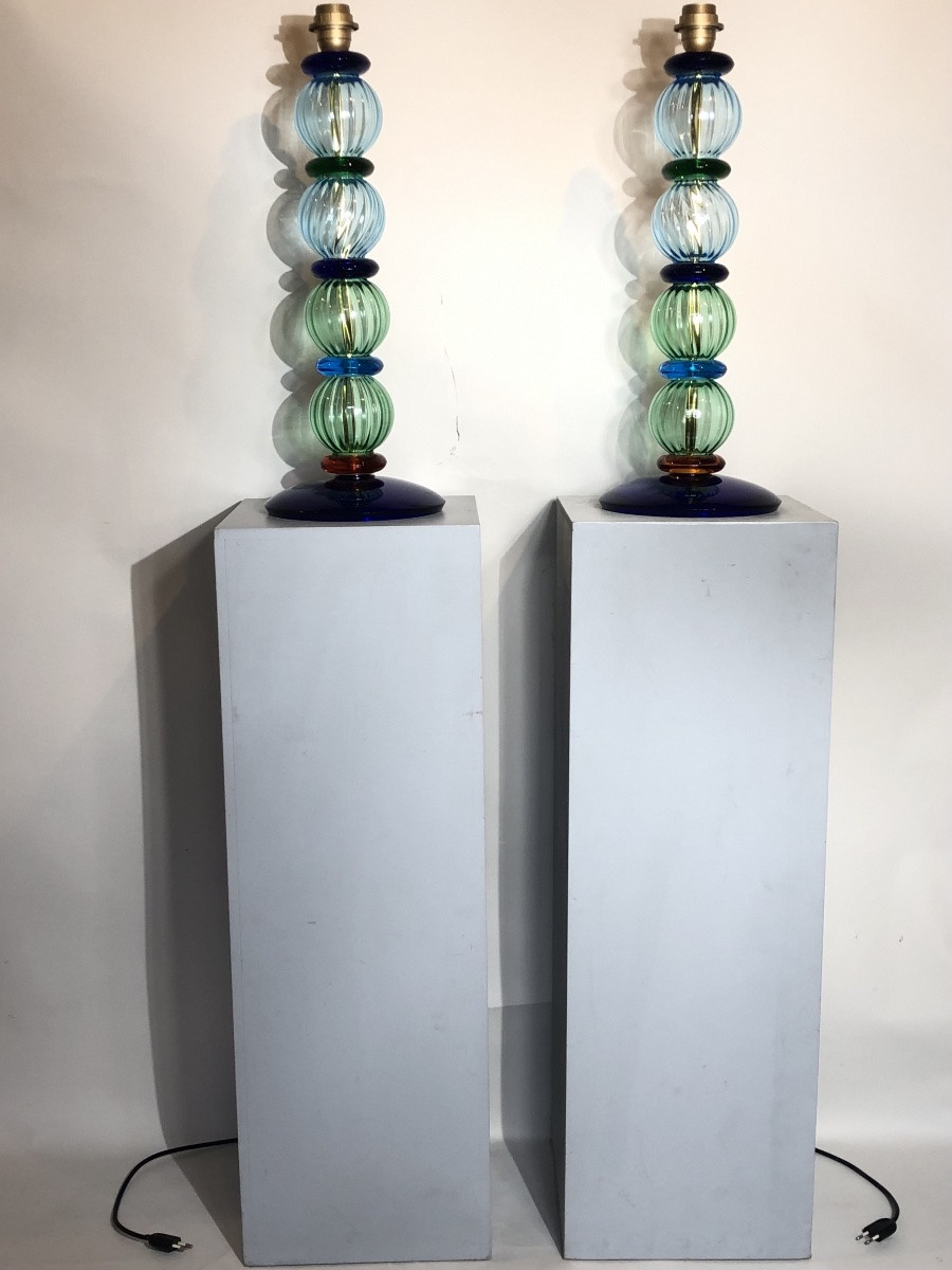 Pair Of 20th Century Murano Lamps By Designer Nason Moretti. -photo-4