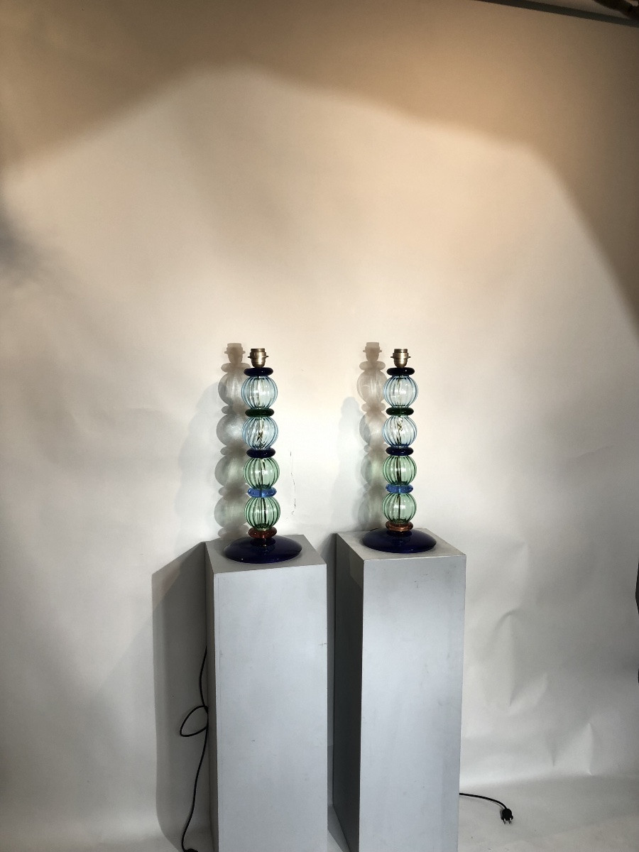 Pair Of 20th Century Murano Lamps By Designer Nason Moretti. -photo-1