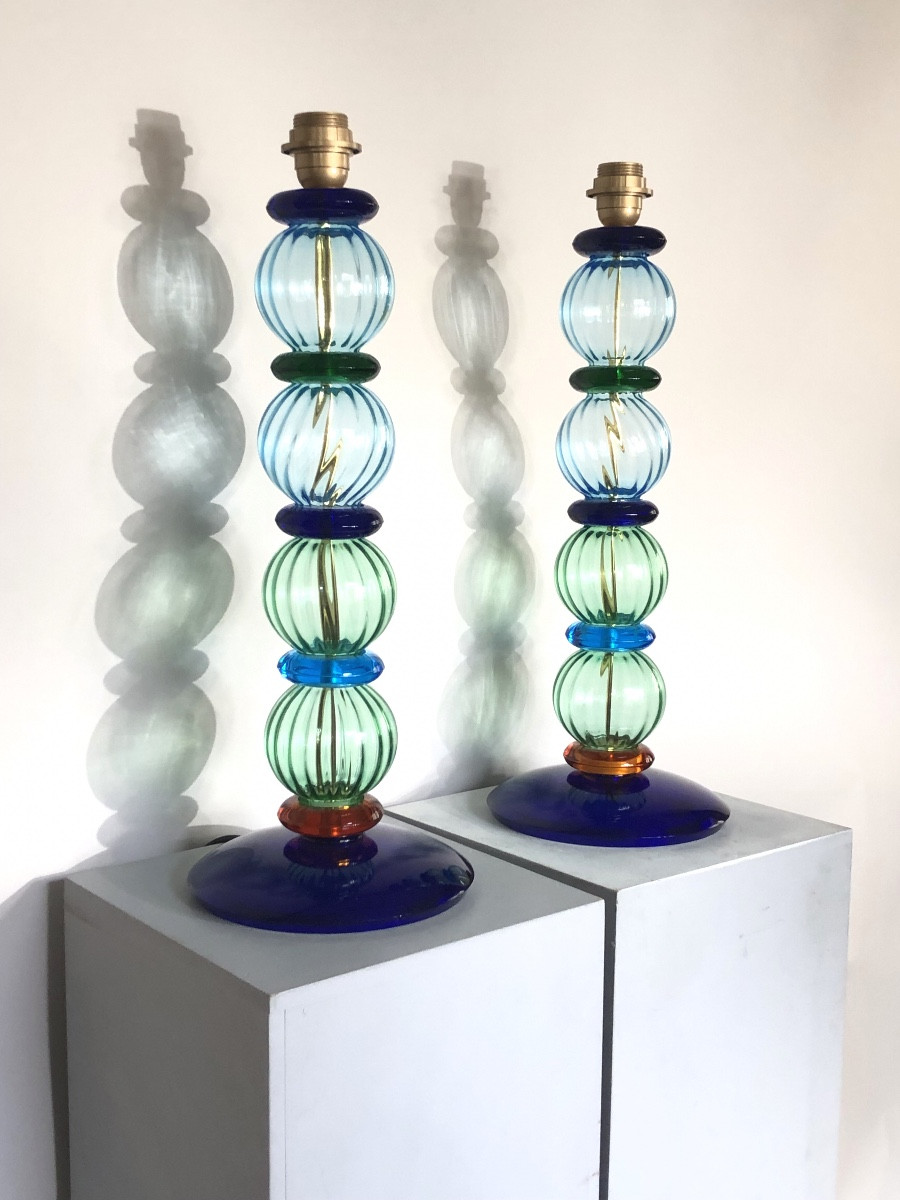 Pair Of 20th Century Murano Lamps By Designer Nason Moretti. 