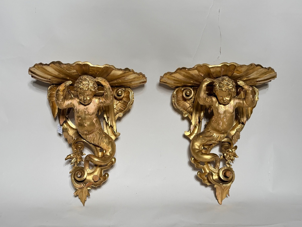 Pair Of 19th Century Giltwood Wall-mounted Consoles. 