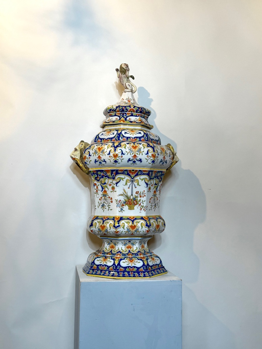 Covered Pot From The Desvres Earthenware Factory, 70 Cm High. 