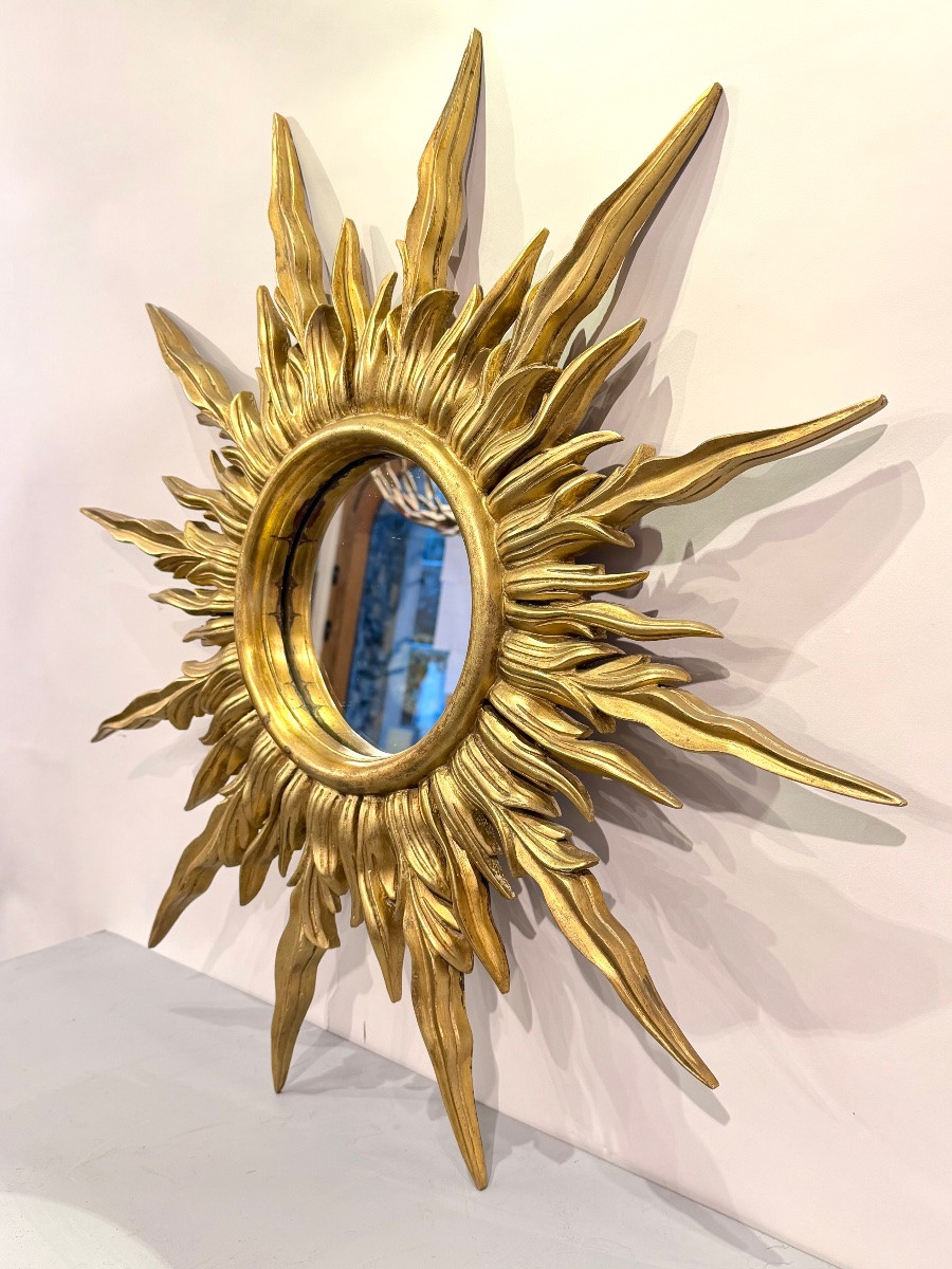 Miroir soleil en bois doré d’époque 1970.-photo-3