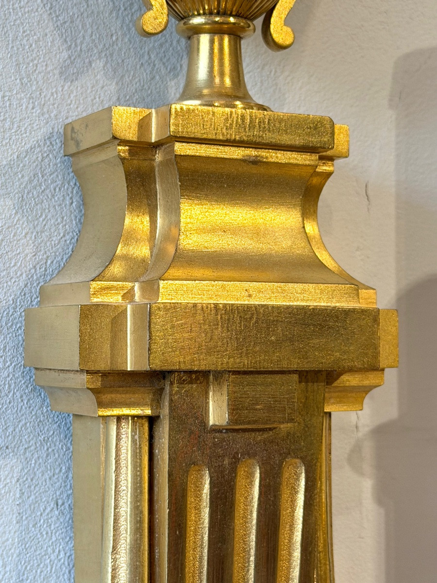 Pair Of Louis XVI Style Wall Sconces In Gilt Bronze Dating From 1920. 59 Cm High. -photo-2
