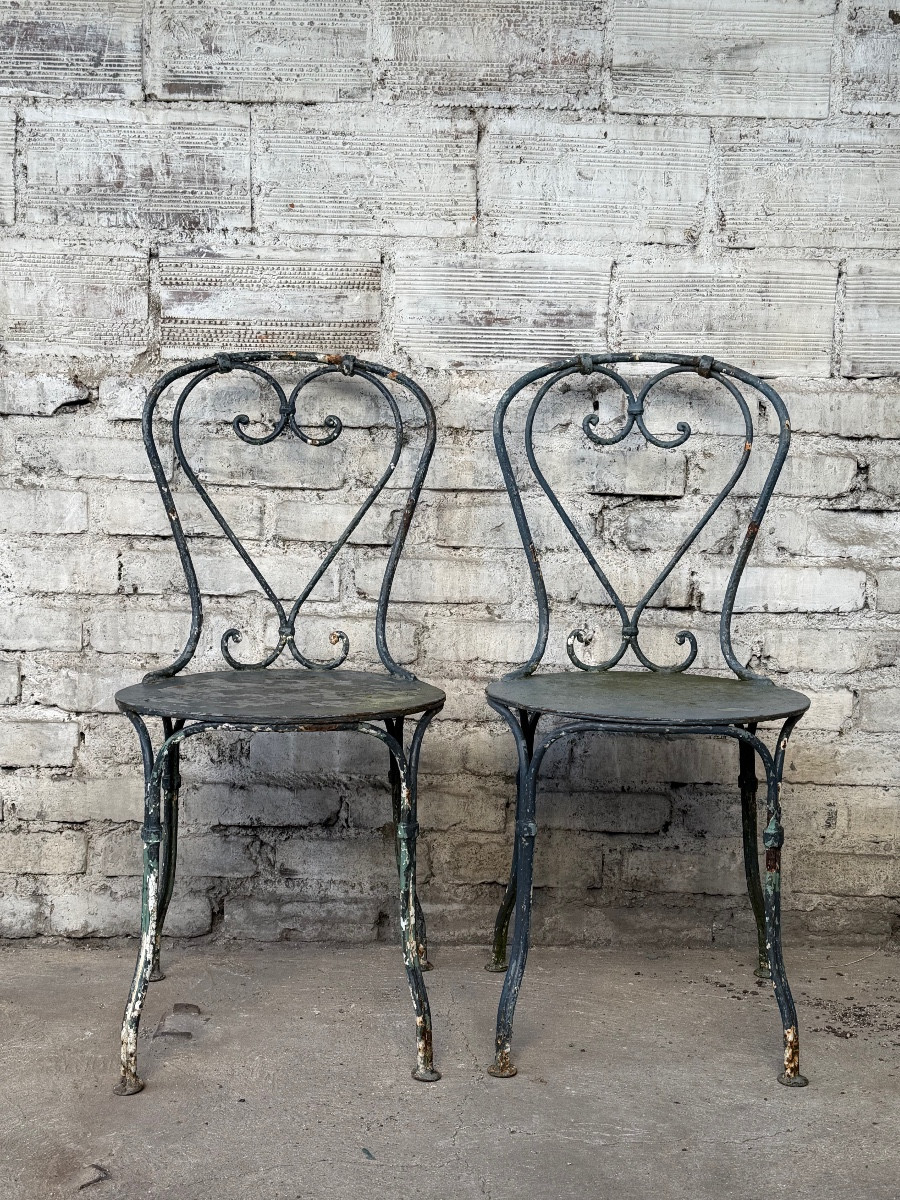 Pair Of Napoleon III Period Iron Chairs. 