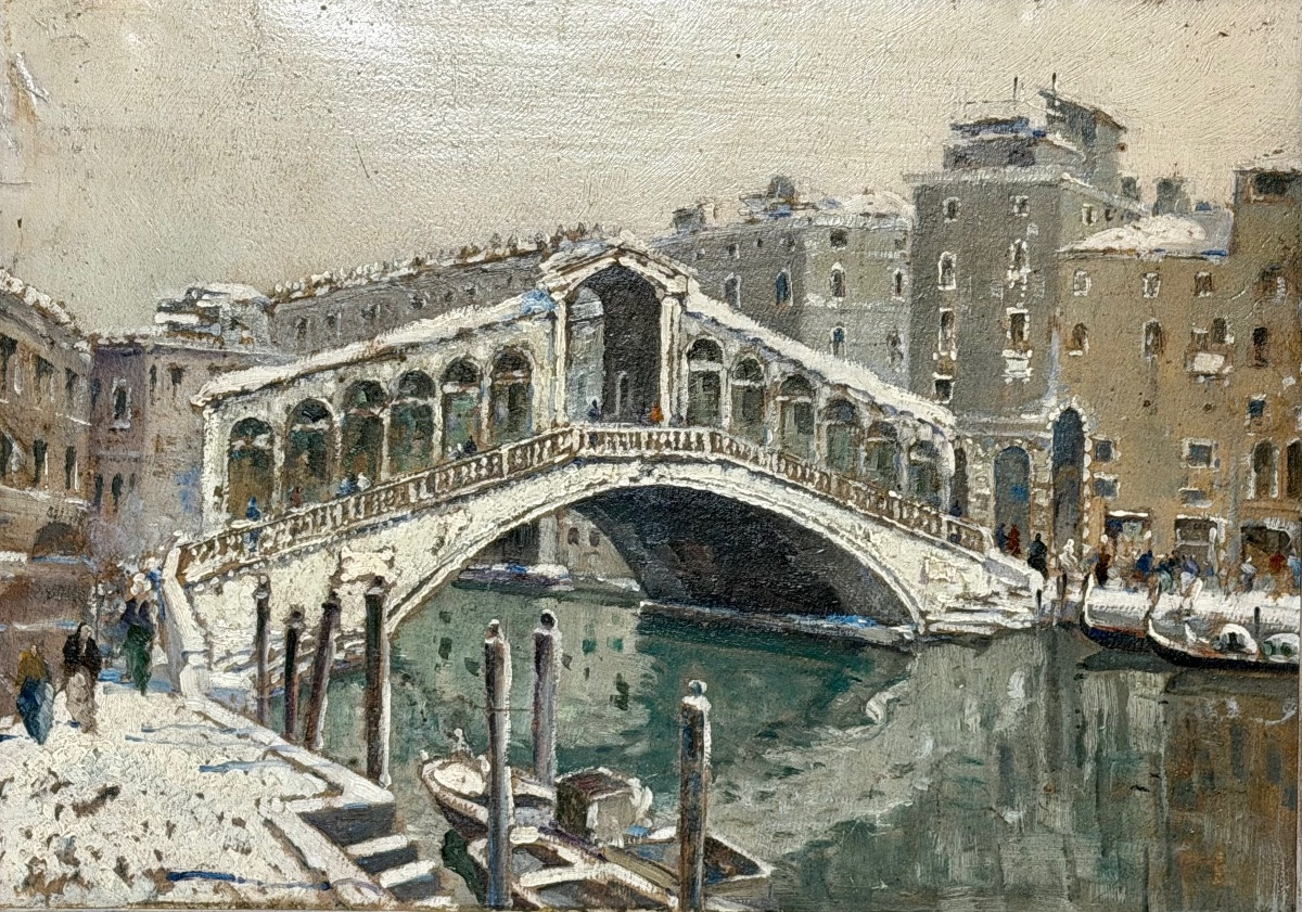 Painting Of The Rialto In Venice Under The Snow In The 1940s.-photo-2