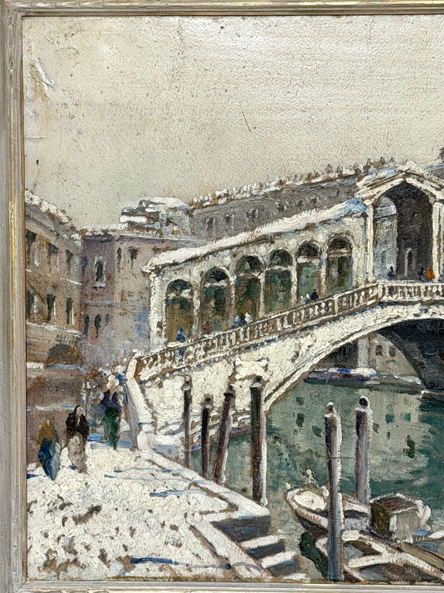 Painting Of The Rialto In Venice Under The Snow In The 1940s.-photo-3