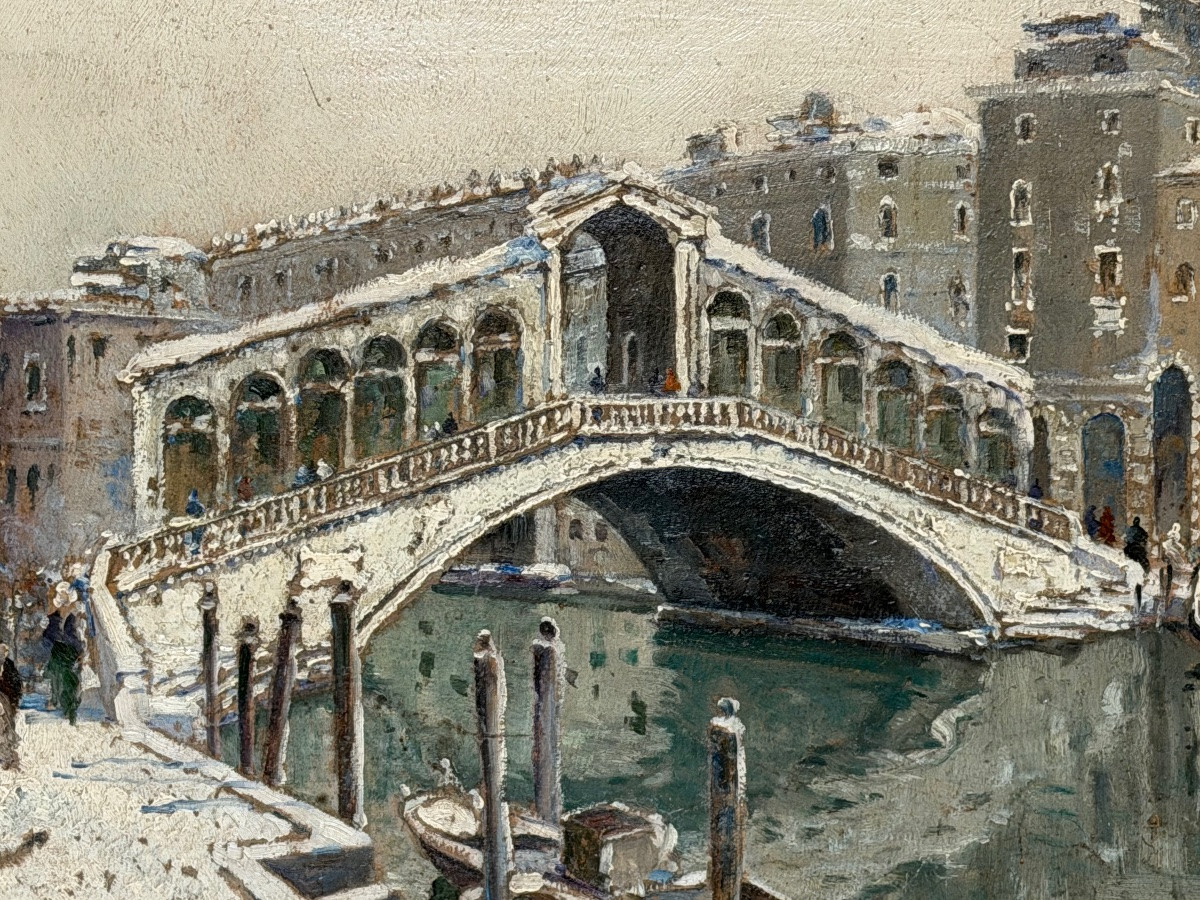Painting Of The Rialto In Venice Under The Snow In The 1940s.-photo-1