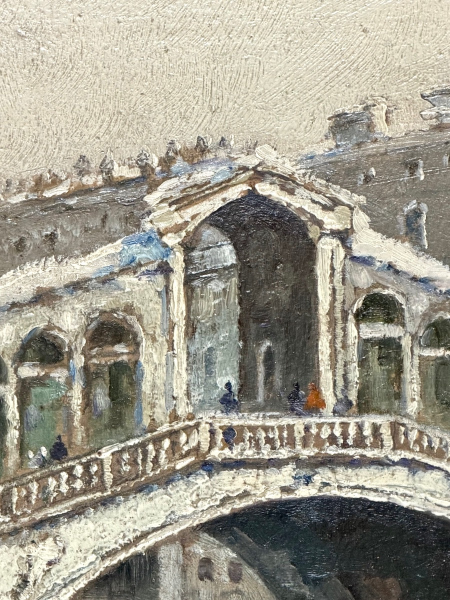Painting Of The Rialto In Venice Under The Snow In The 1940s.-photo-2