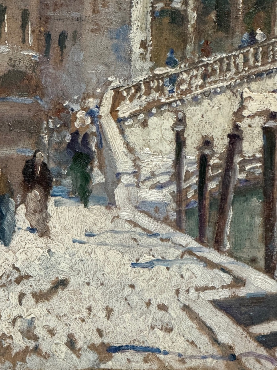 Painting Of The Rialto In Venice Under The Snow In The 1940s.-photo-3