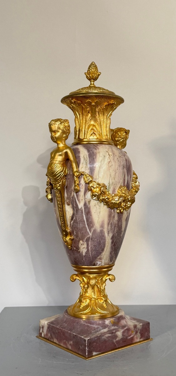 Pair Of Marble And Gilt Bronze Cassolette From The 1880's.-photo-2