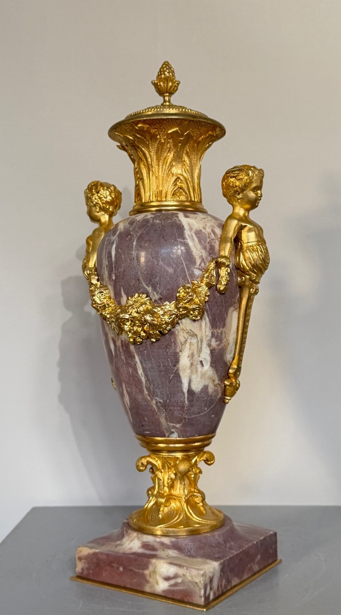 Pair Of Marble And Gilt Bronze Cassolette From The 1880's.-photo-3